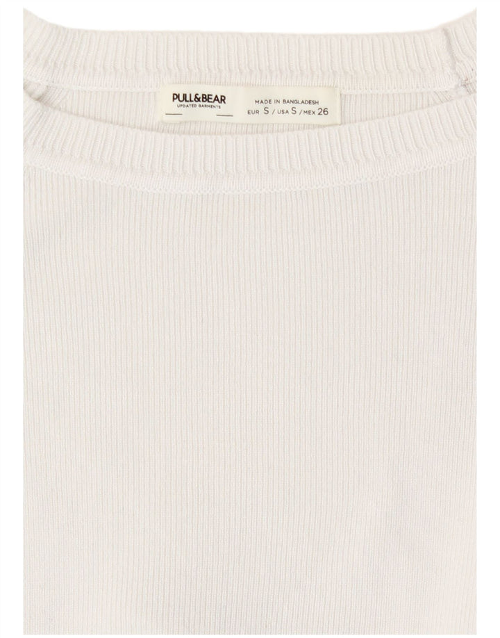Pull & Bear Γυναικείο Crop Μακρυμάνικο UK 8 Μικρή Λευκή Βισκόζη