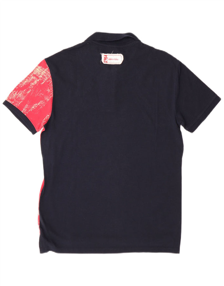 Ανδρικό γραφικό πόλο μπλουζάκι DESIGUAL Μεγάλο μπλε ναυτικό χρώμα, βαμβακερό