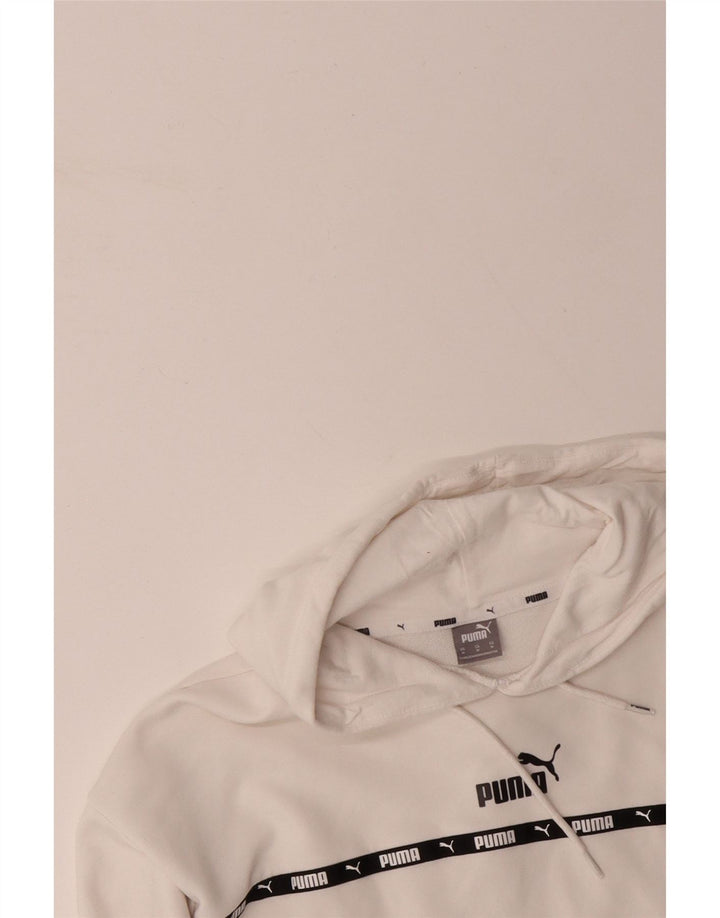 Γυναικεία PUMA Oversized Crop Graphic Hoodie Jumper UK 14 Μεσαίο λευκό βαμβακερό