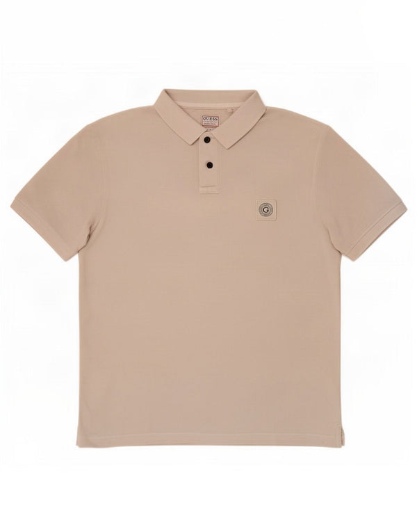 Guess Mens Slim Fit Polo Shirt UK 36 Small Beige βαμβακερό