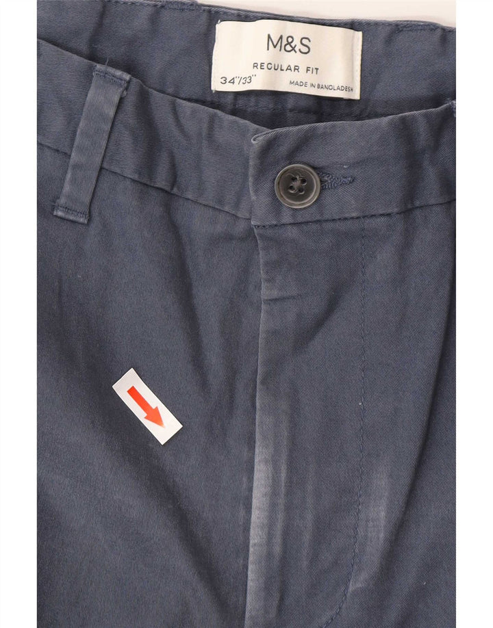 Marks & Spencer Ανδρικό παντελόνι Chino με κανονική εφαρμογή W34 L32 Μπλε βαμβακερό