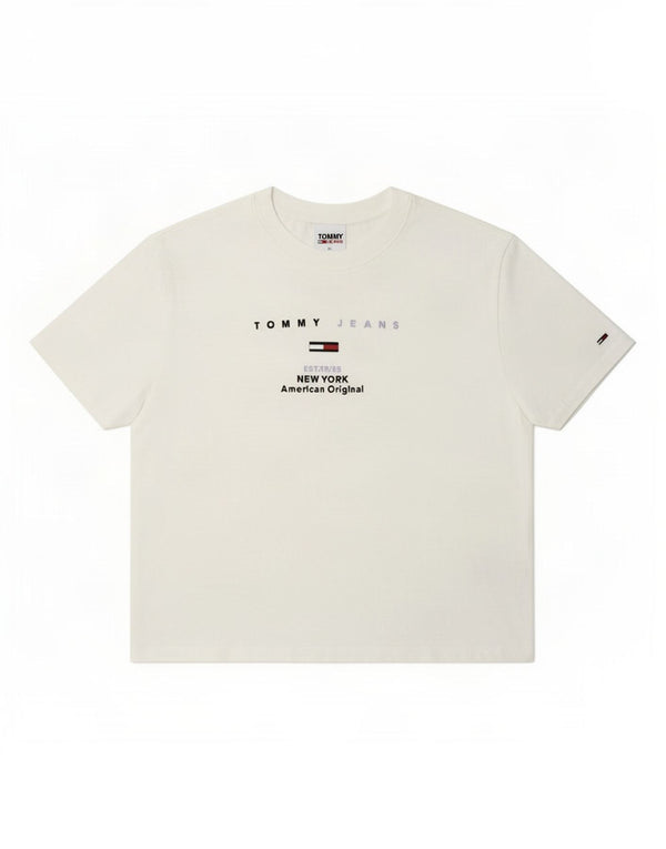 Tommy Hilfiger Γυναικείο Crop Υπερμεγέθη γραφικό T-Shirt UK 6 XS Λευκό