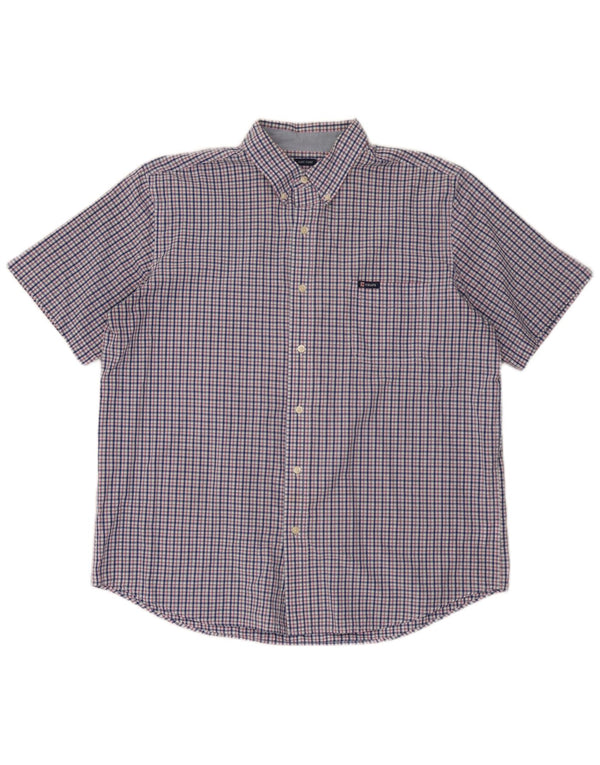 Chaps Mens Easy Care κοντομάνικο πουκάμισο XL Navy Blue Check Cotton