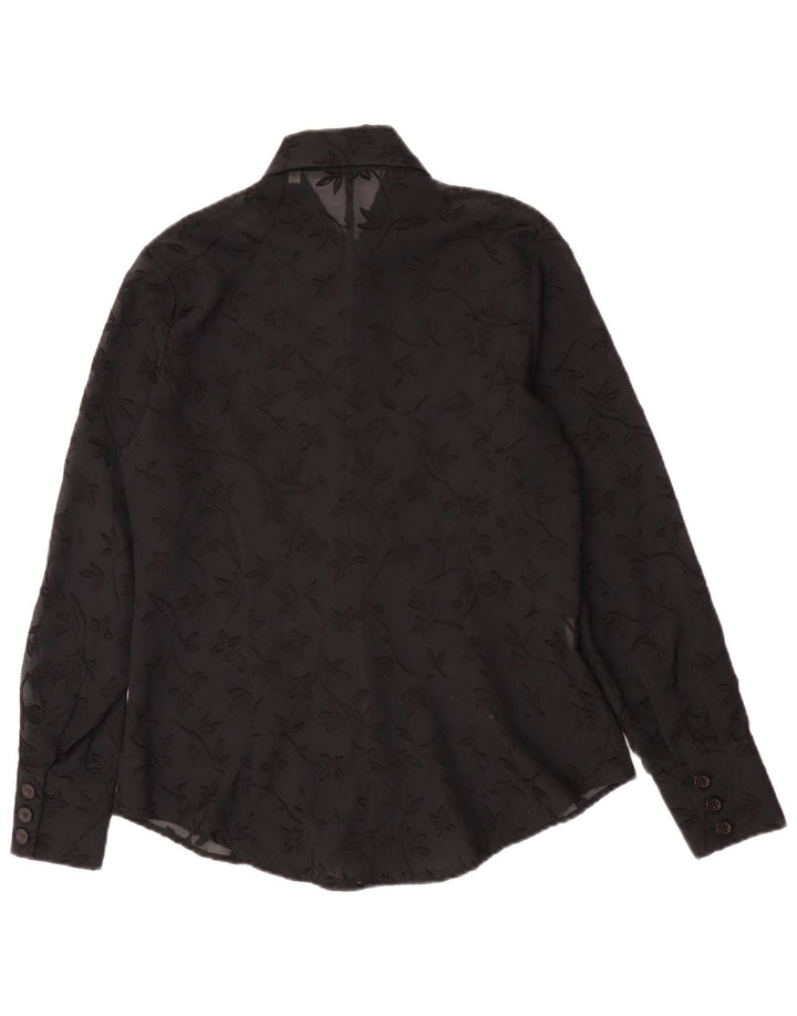 Vintage Γυναικεία See Through Μπλούζα IT 44 Medium Black Floral Polyester
