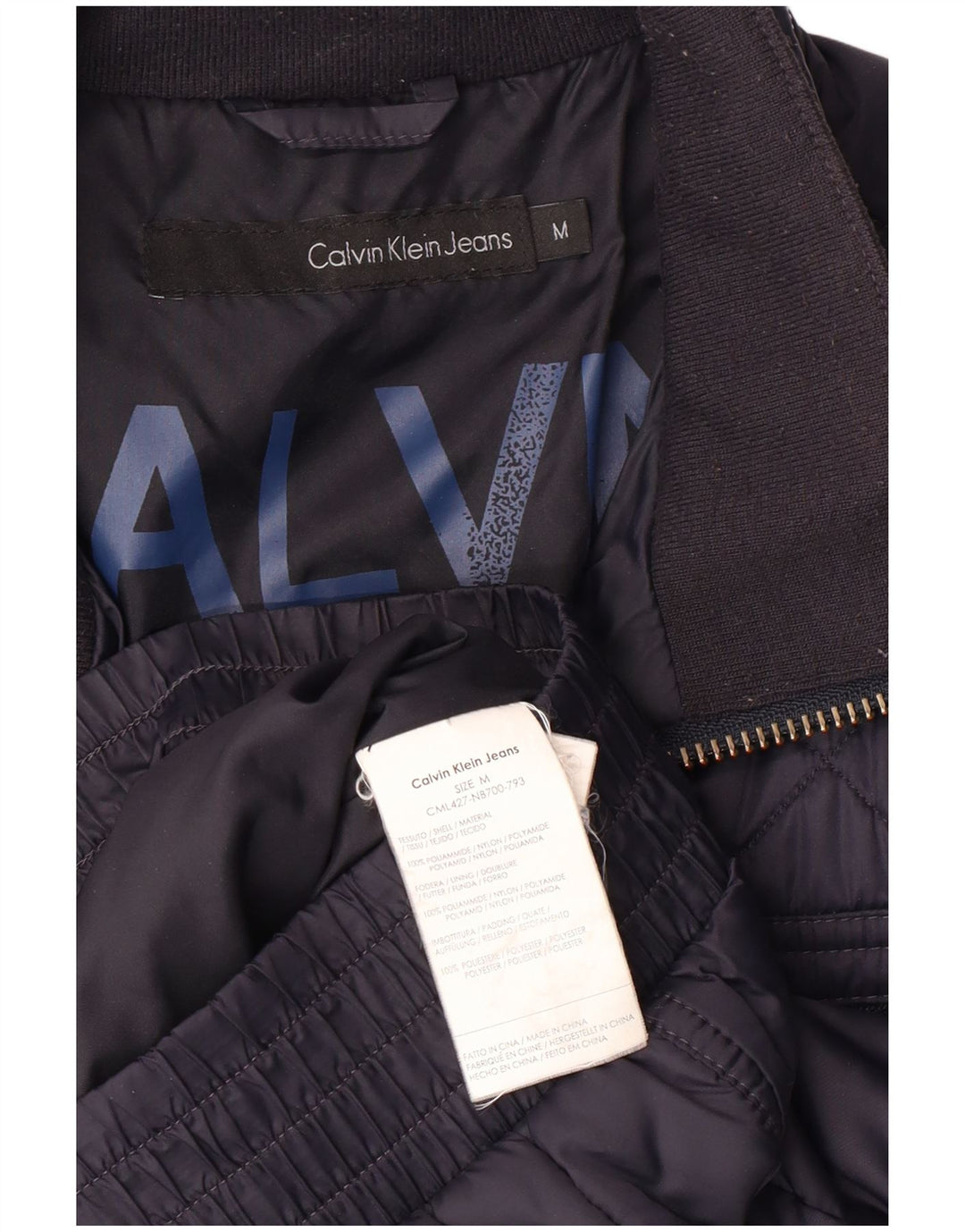 CALVIN KLEIN JEANS Mens Graphic Padded Jacket UK 38 Medium Navy Blue