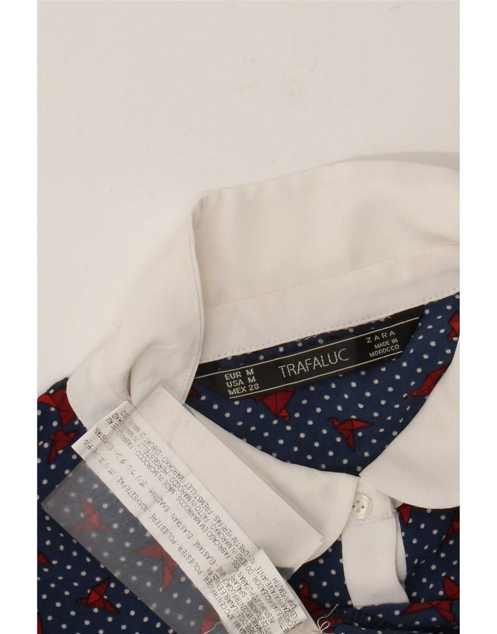 Zara Γυναικεία Μπλούζα Trafaluc Τοπ UK 14 Medium Blue Spotted Polyester