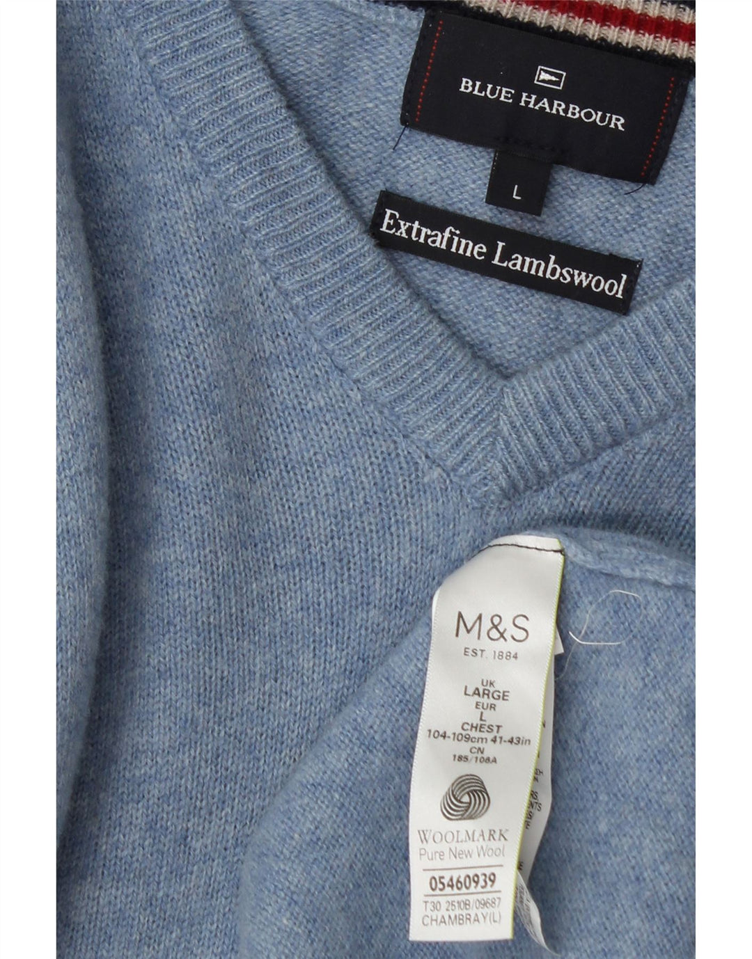 Ανδρικό πουλόβερ Marks & Spencer Blue Harbor με λαιμόκοψη με λαιμόκοψη με μεγάλο μπλε φλύκταινα