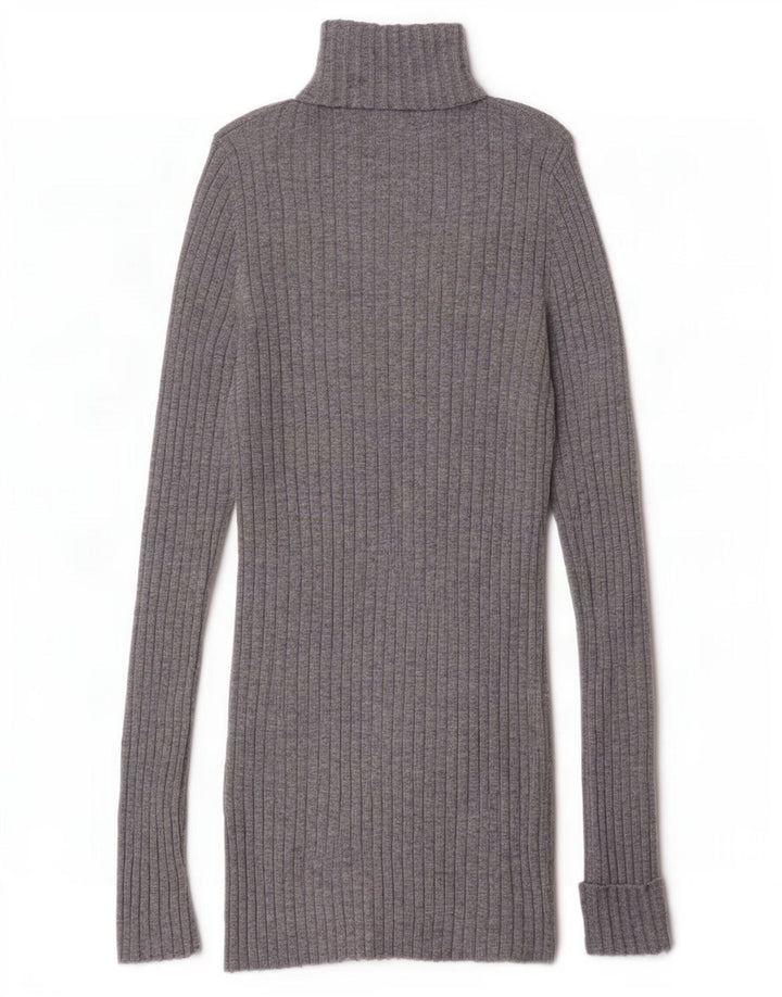 Zara Γυναικείο πουλόβερ με ρολό λαιμόκοψη UK 8 Small Grey Wool