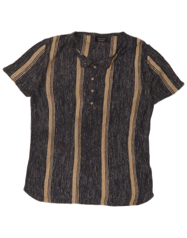 Zara Ανδρικό T-Shirt Top Μικρό Γκρι Ριγέ Ακρυλικό