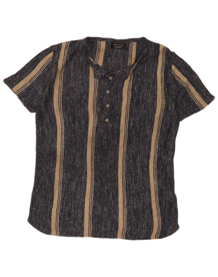 Zara Ανδρικό T-Shirt Top Μικρό Γκρι Ριγέ Ακρυλικό