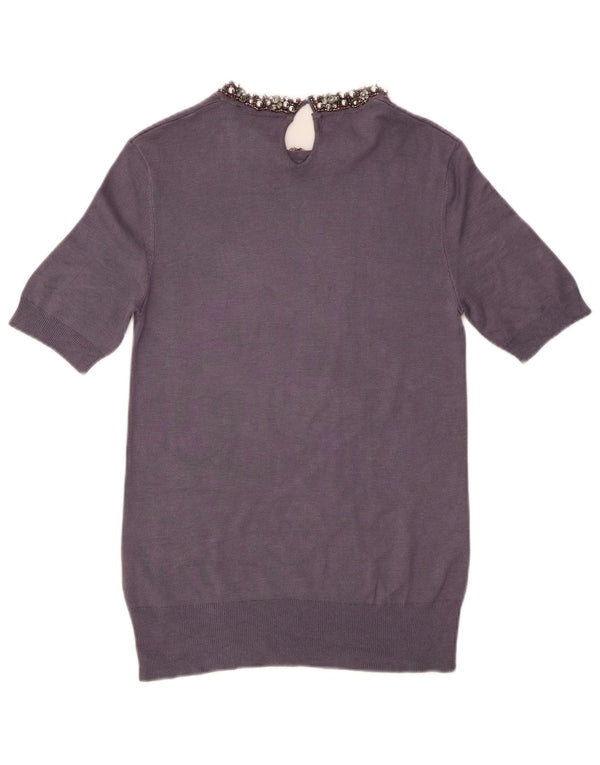 Zara γυναικείο κοντομάνικο πουλόβερ με λαιμόκοψη UK 16 Large Purple