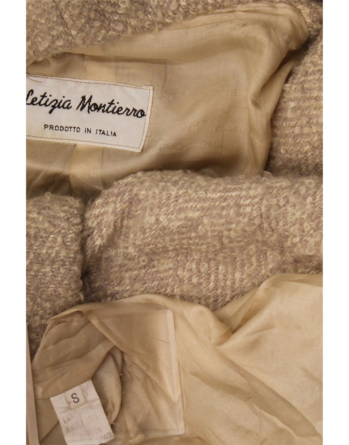 VINTAGE Γυναικείο πανωφόρι με κουκούλα UK 10 Small Beige Ψαροκόκκαλο