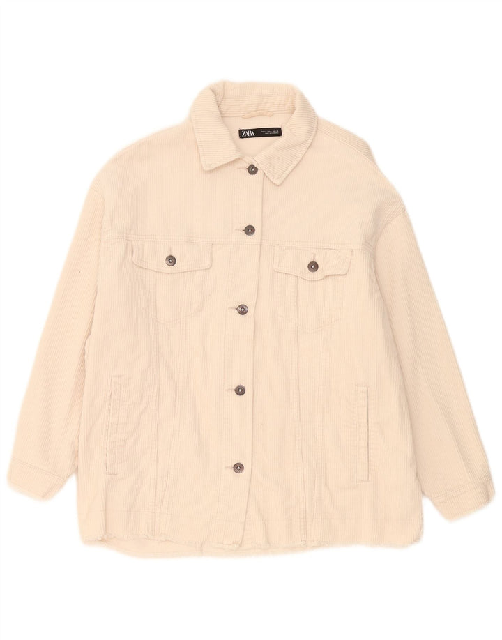 Zara Γυναικείο Κοτλέ Μπουφάν UK 16 Large Beige Βαμβακερό
