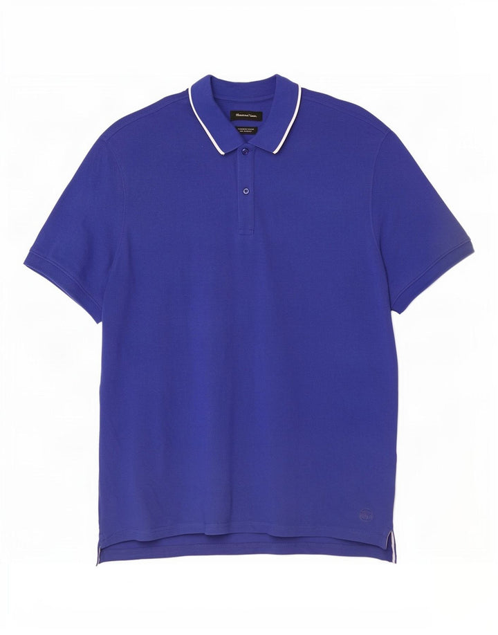 Ανδρικό μπλουζάκι πόλο Massimo Dutti 2XL Μπλε βαμβακερό