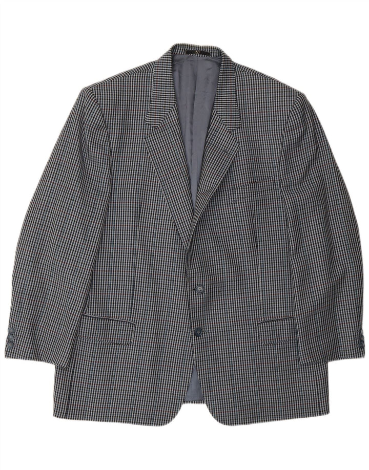 VALENTINO Mens Uomo 2 Button Blazer Jacket IT 54 2XL Navy Blue Gingham