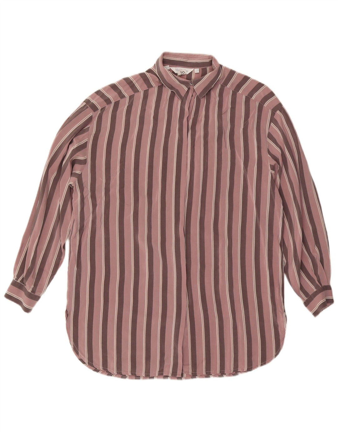 VINTAGE Γυναικείο πουκάμισο Μπλούζα UK 14 Μεγάλο Ροζ Ριγέ Μεταξωτό