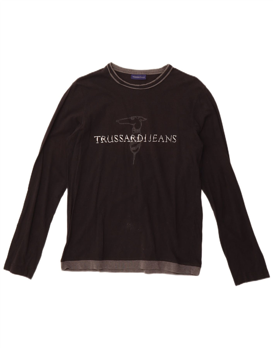TRUSSARDI JEANS Γυναικείο γραφικό τοπ μακρυμάνικο UK 12 μεσαίο μαύρο