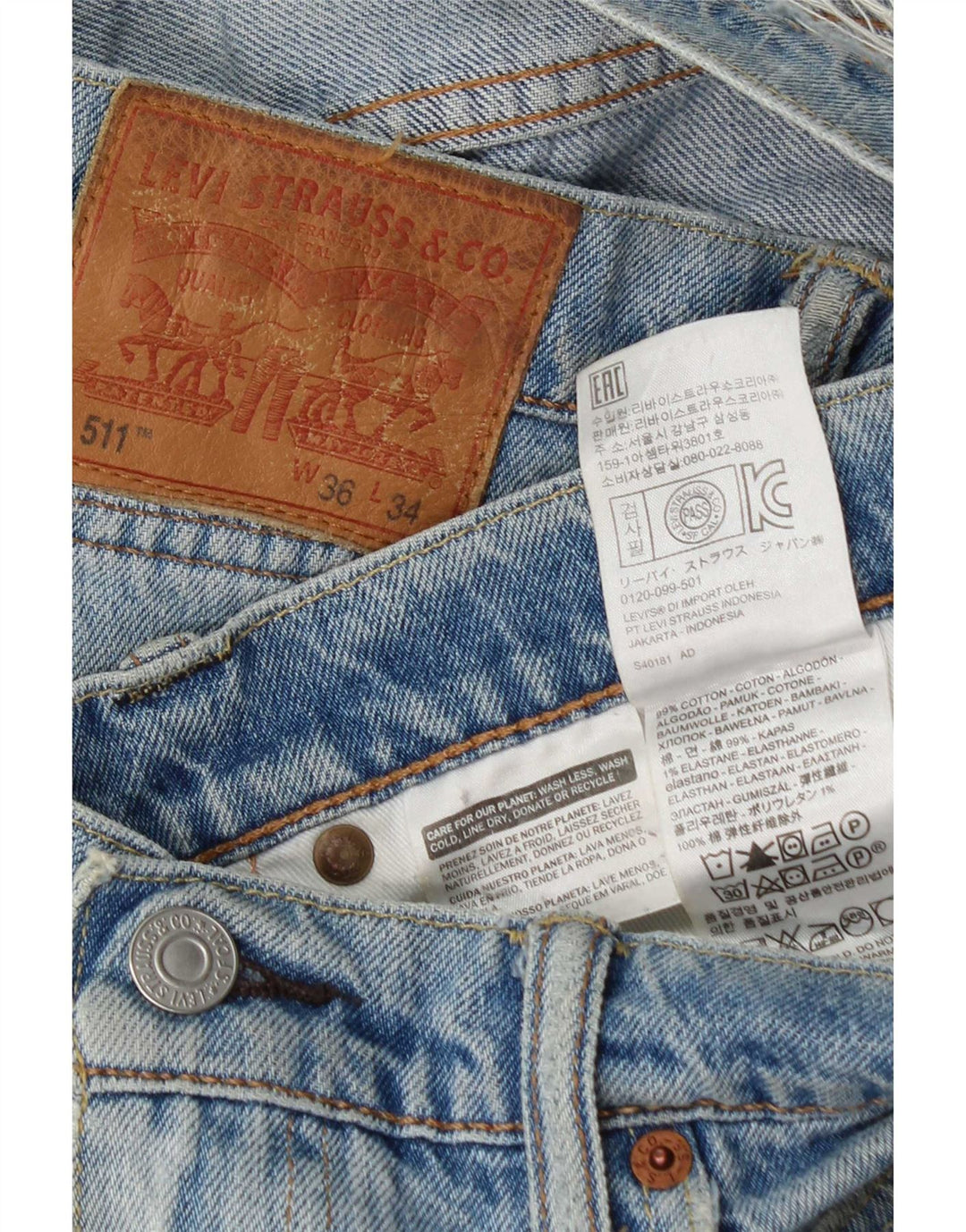 Levi's Mens Distressed Slim Jeans W36 L34 Blue Cotton
