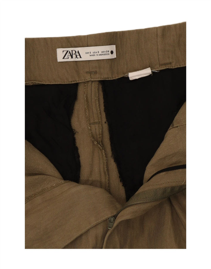 Zara Γυναικείο κομμένο παντελόνι με καρφίτσες Small W26 L24 Khaki