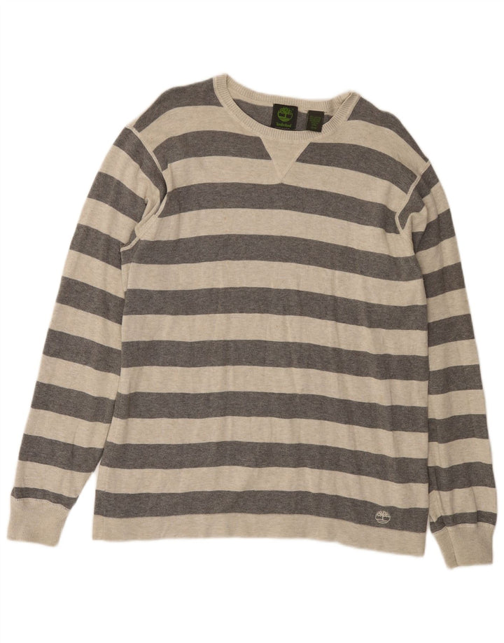Ανδρικό πουλόβερ Timberland Crew Neck, Βαμβακερό μεσαίο γκρι ριγέ
