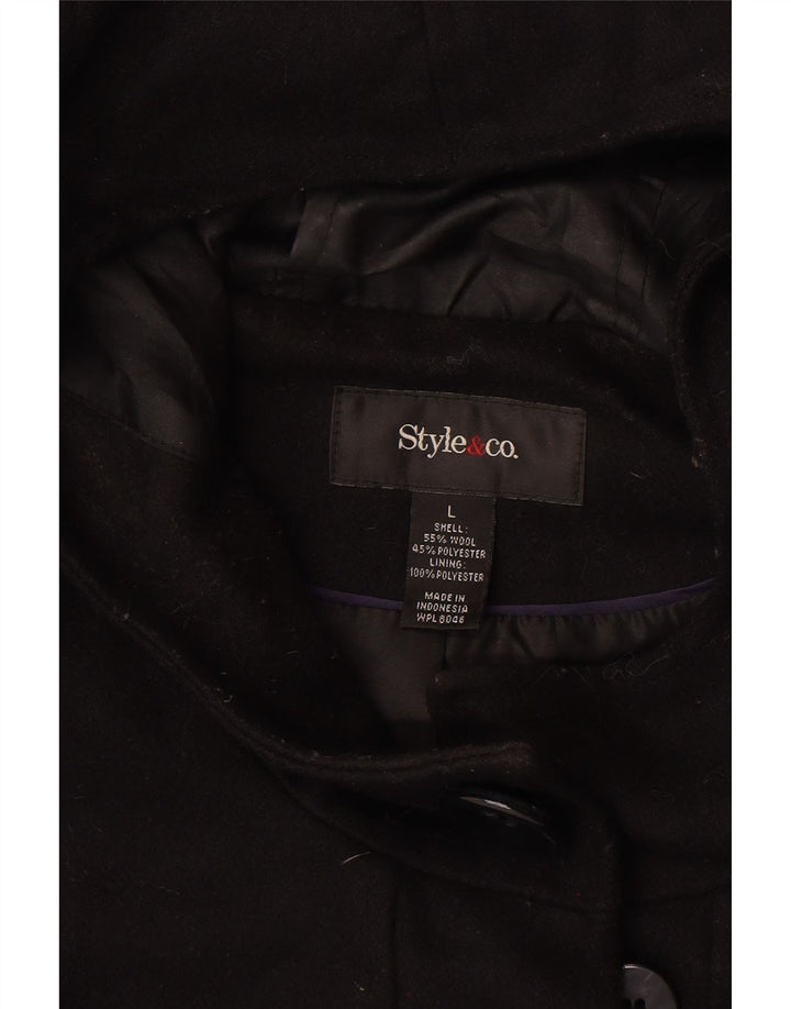 Style&Co Γυναικείο παλτό Duffle με κουκούλα UK 16 μεγάλο μαύρο μαλλί