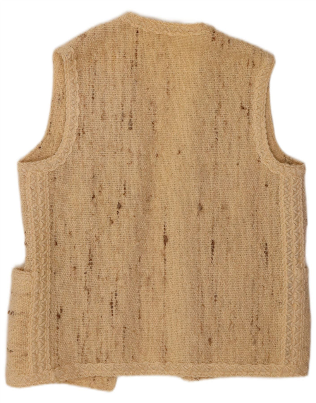 VINTAGE Γυναικείο αμάνικο ανοιχτό πουλόβερ ζακέτα UK 16 Μεγάλο μπεζ φλεκ