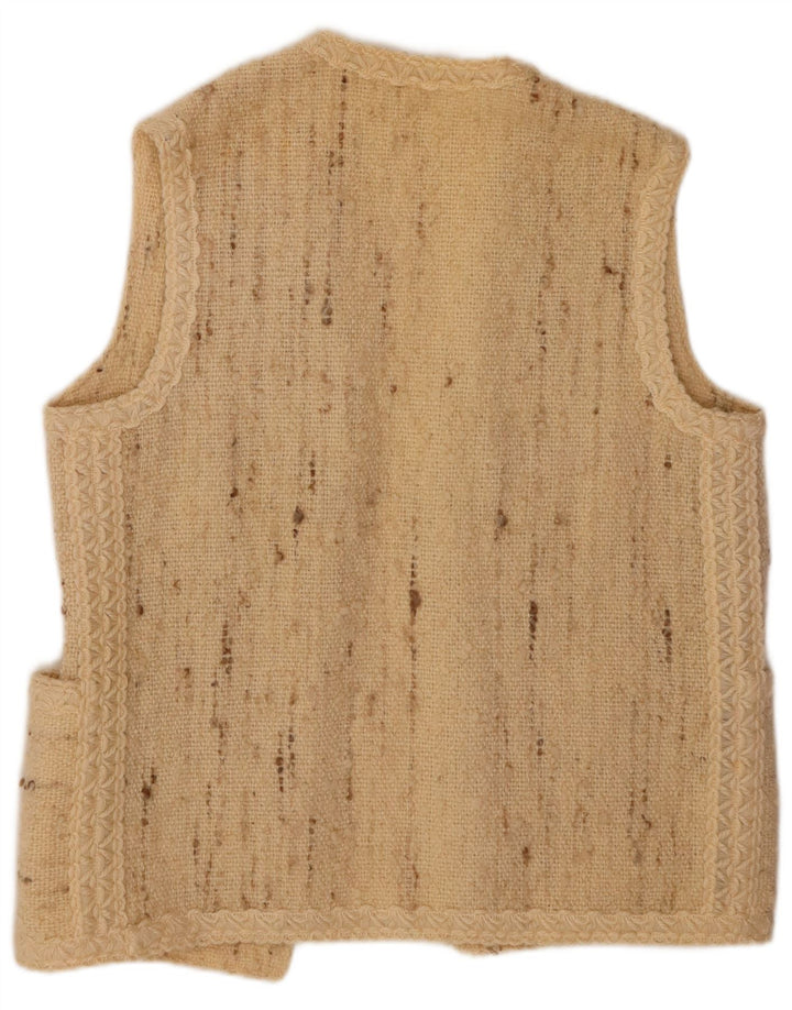 VINTAGE Γυναικείο αμάνικο ανοιχτό πουλόβερ ζακέτα UK 16 Μεγάλο μπεζ φλεκ