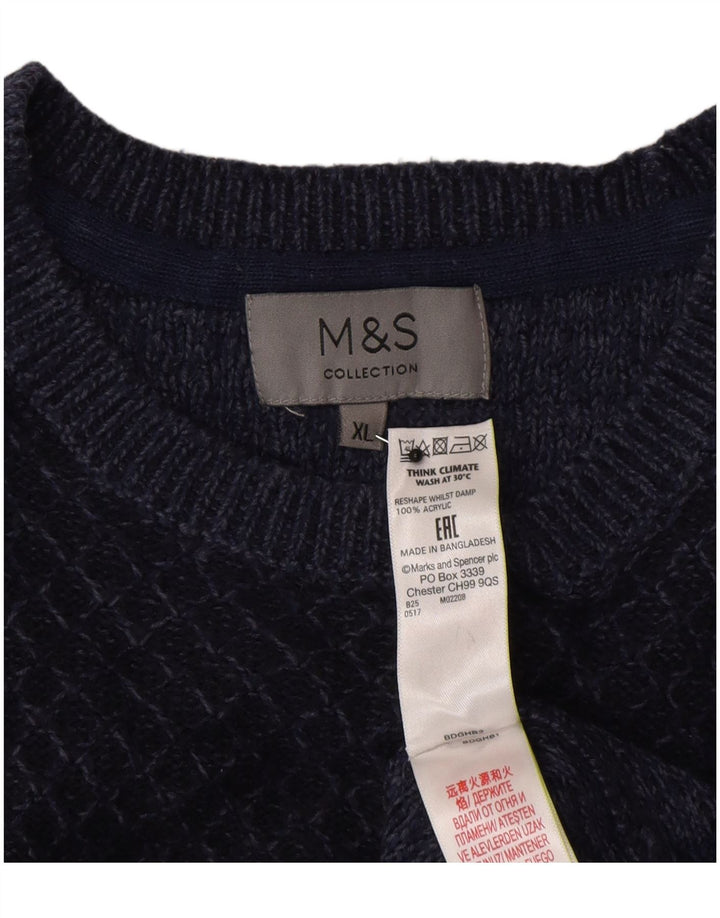 Marks & Spencer Ανδρικό πουλόβερ με λαιμόκοψη XL Navy Blue Geometric