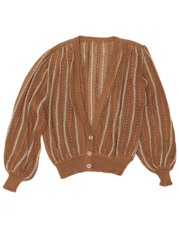 Vintage Γυναικεία Ζακέτα UK 16 Large Brown ριγέ