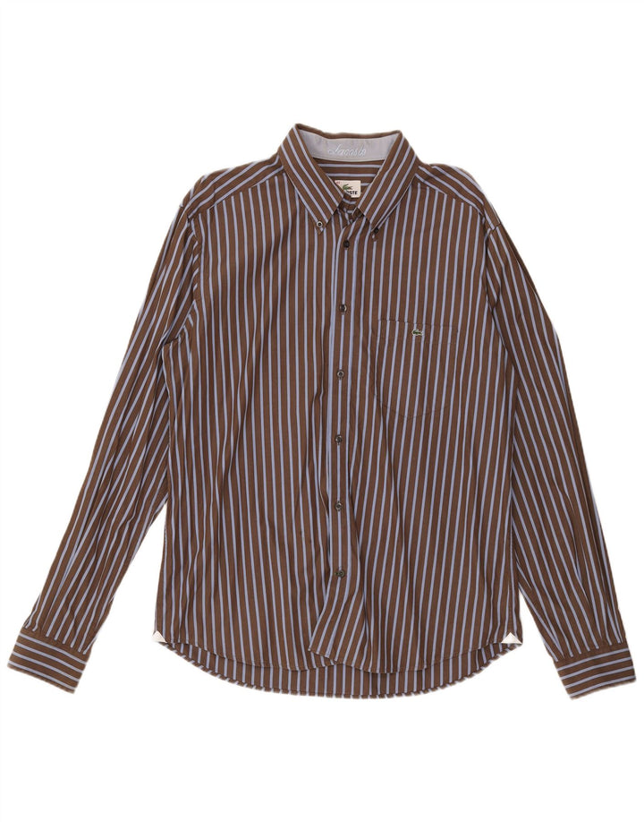 Ανδρικό πουκάμισο Lacoste Νούμερο 43 Μεγάλο Καφέ Βαμβακερό ρίγες