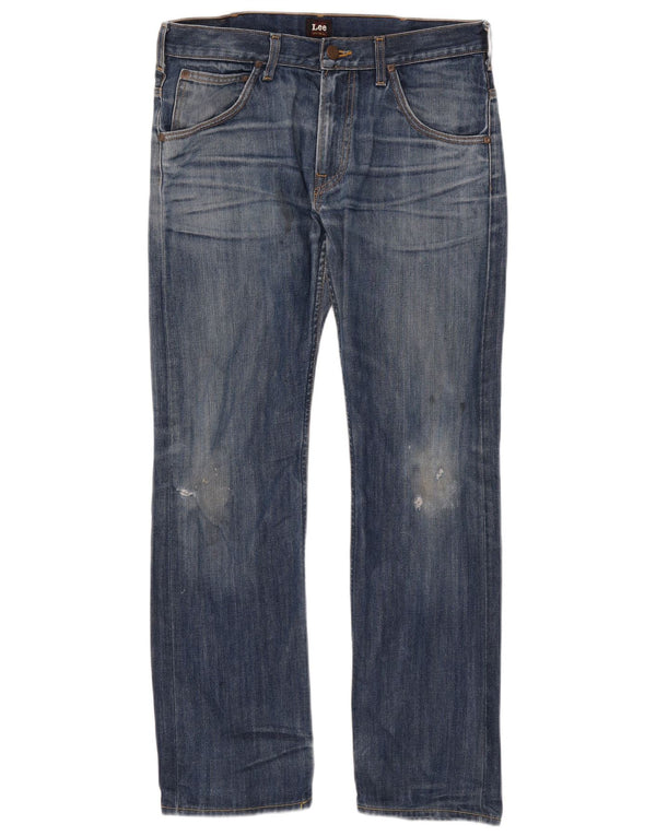 Lee Mens Zed Distressed Straight Jeans W32 L32 Blue Cotton
