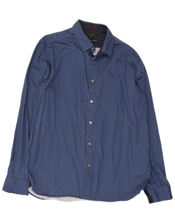 Ted Baker Mens Shirt Size 5 XL Blue Geometric Cotton