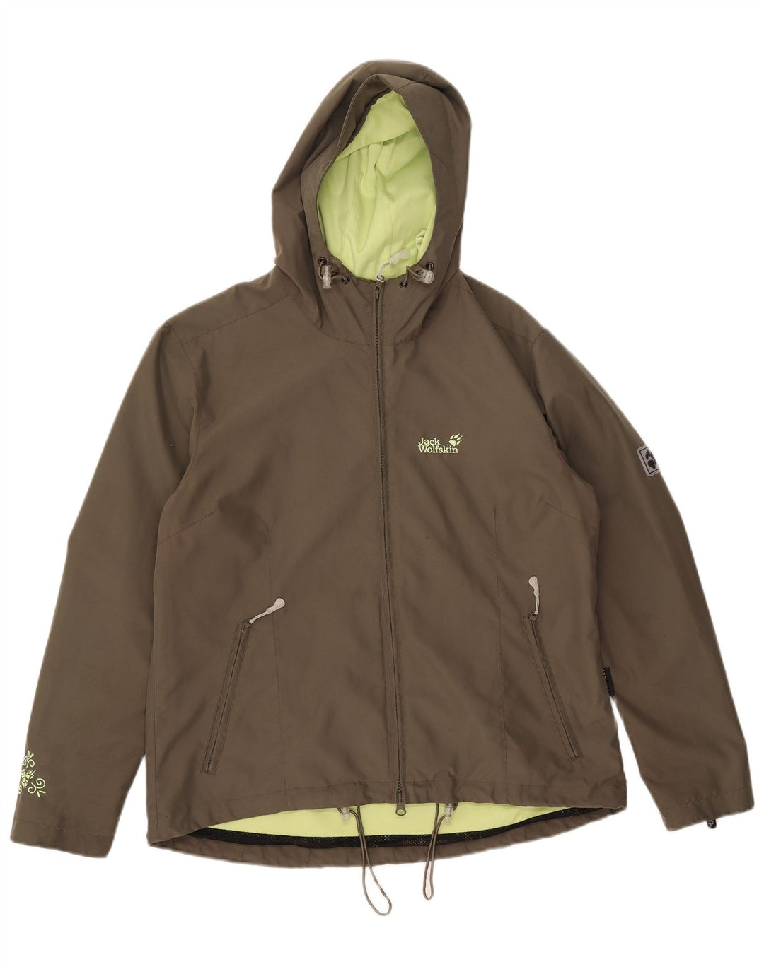 Jack Wolfskin Γυναικείο μπουφάν βροχής με κουκούλα UK 14/16 Μεγάλο χακί πολυεστέρας