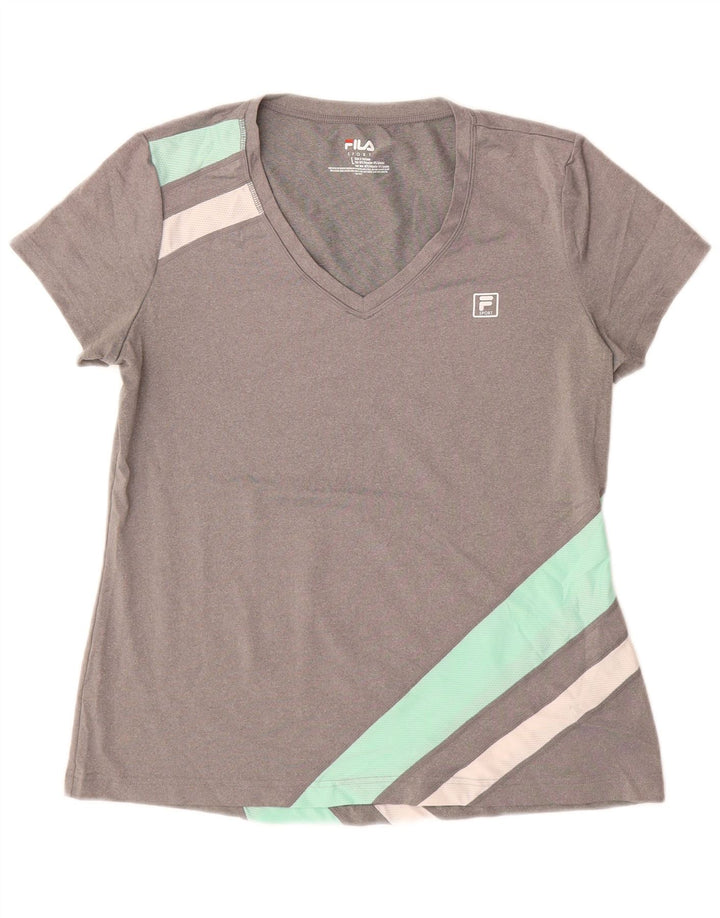 Γυναικείο T-Shirt FILA Top UK 14 Large Grey Colourblock
