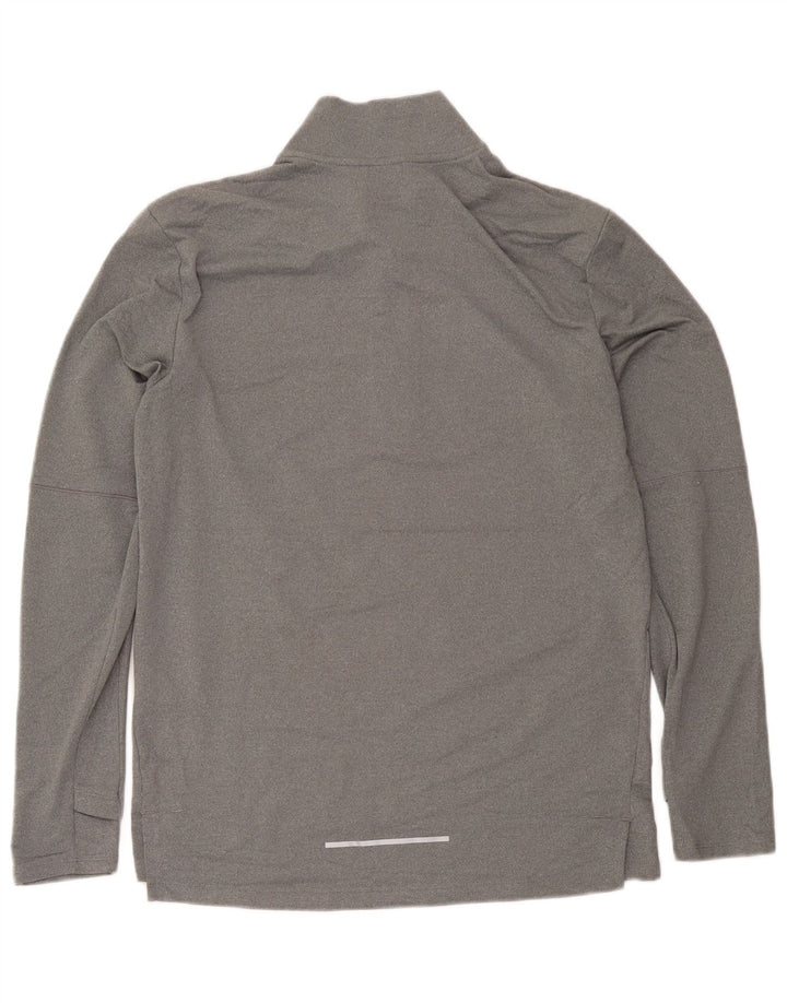 Μπλουζάκι με φερμουάρ Nike Mens Dri Fit με μακρυμάνικο μεσαίο γκρι πολυεστέρα