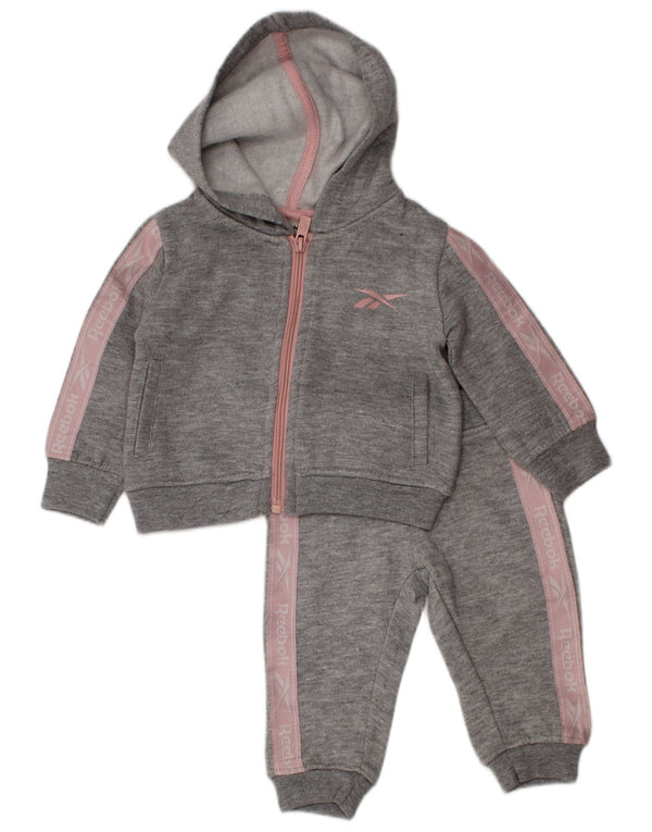 REEBOK Baby Girls Graphic Hooded Full Tracksuit 3-6 Months Grey Cotton