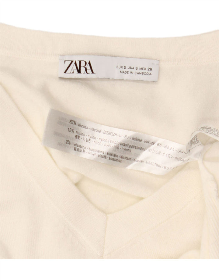 Γυναικείο πουλόβερ ZARA με V λαιμόκοψη UK 10 Small White Viscose