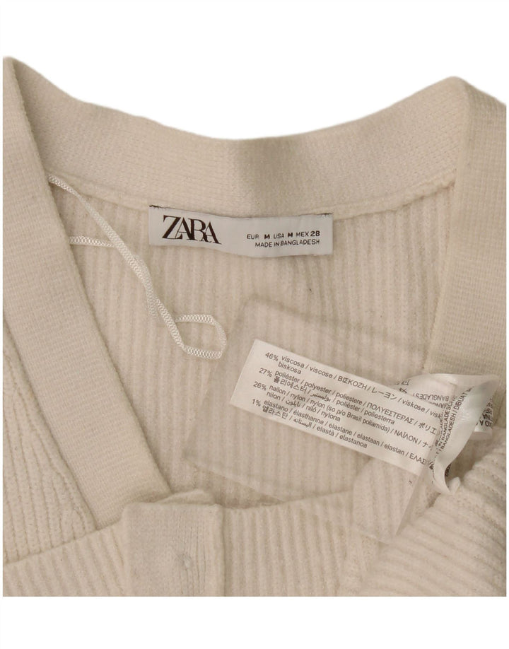 Zara Γυναικεία Ζακέτα Crop UK 14 Medium Off White Viscose