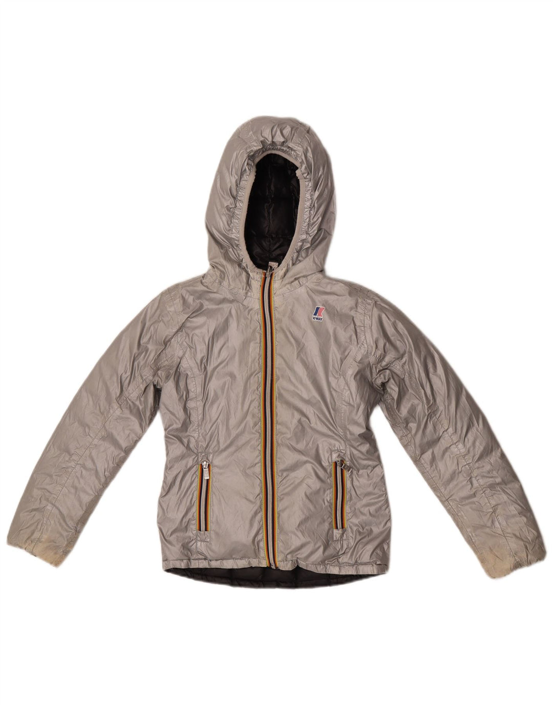 K-Way Girls Reversible padded Jacket 9-10 Years Silver Polyester