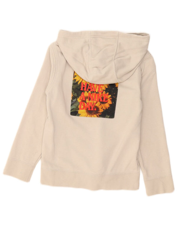Nike Girls Graphic Hoodie Jumper 8-9 ετών Μικρό μπεζ φλοράλ βαμβάκι