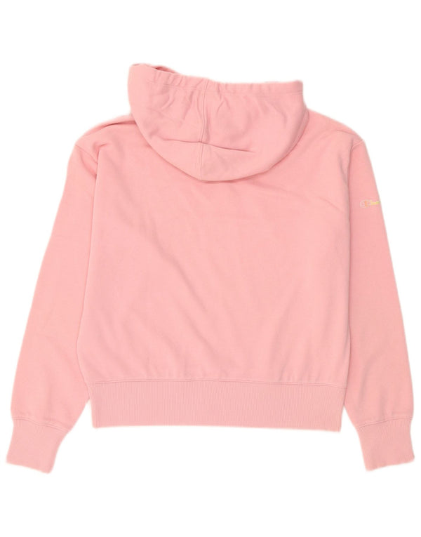 Champion Womens Graphic Hoodie Jumper UK 14 Medium Pink Cotton