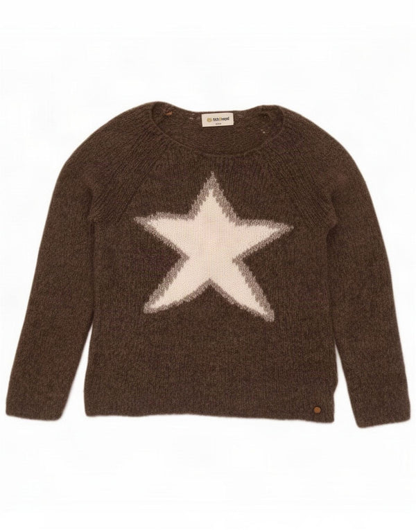 Rich & Royal Womens Graphic Boat Neck Jumper πουλόβερ UK 14 Medium Brown
