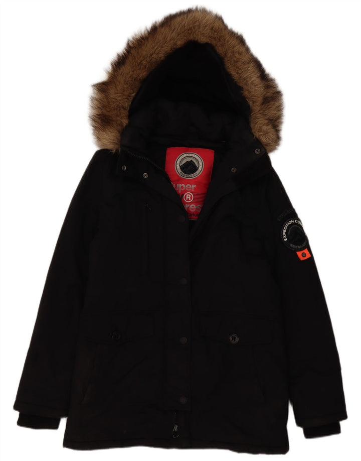 Superdry γυναικείο μπουφάν Parka με κουκούλα UK 12 Medium Black Nylon