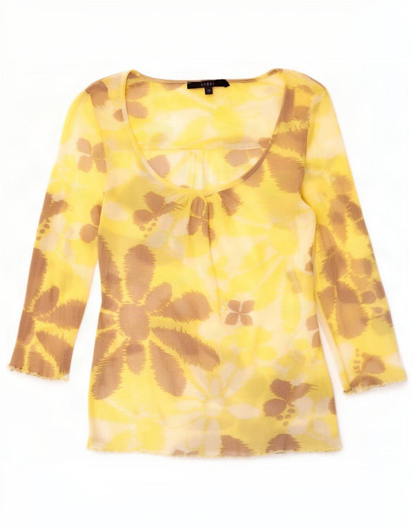 Coast Womens Top 3/4 Sleeve UK 10 Small Yellow Floral