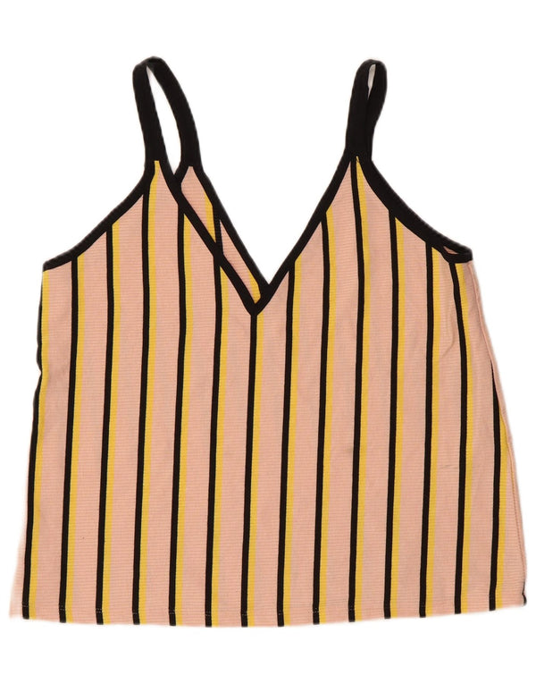 Zara Womens Cami Top UK 14 Μεγάλος Ροζ Ριγέ Πολυεστέρας