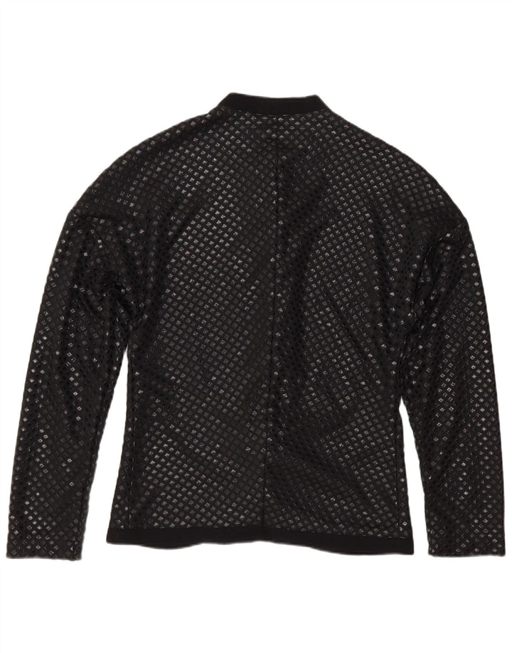 Vintage γυναικείο πουκάμισο μπλούζα UK 12 Medium Black Geometric Polyamide