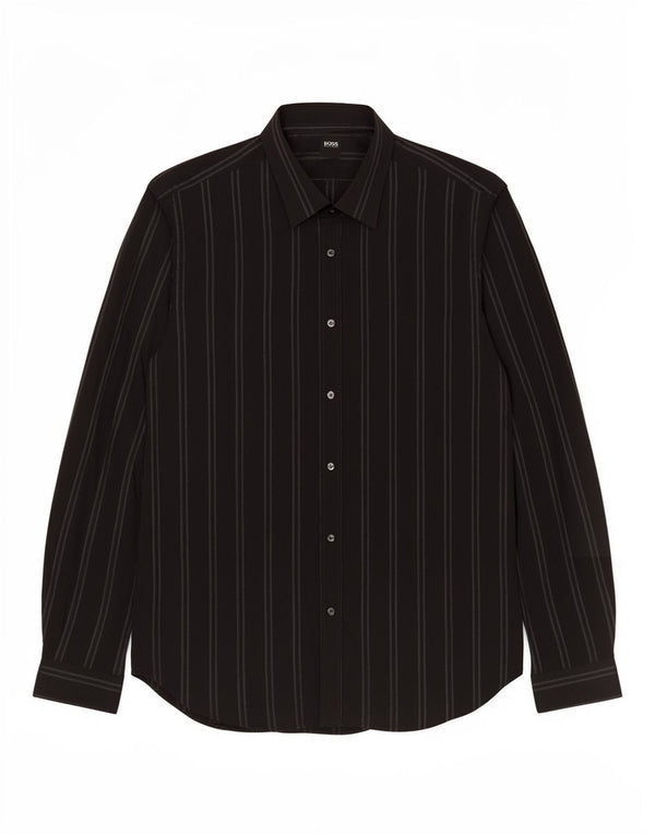 Hugo Boss Mens Shirt Size 43/44 XL Black Striped Cotton