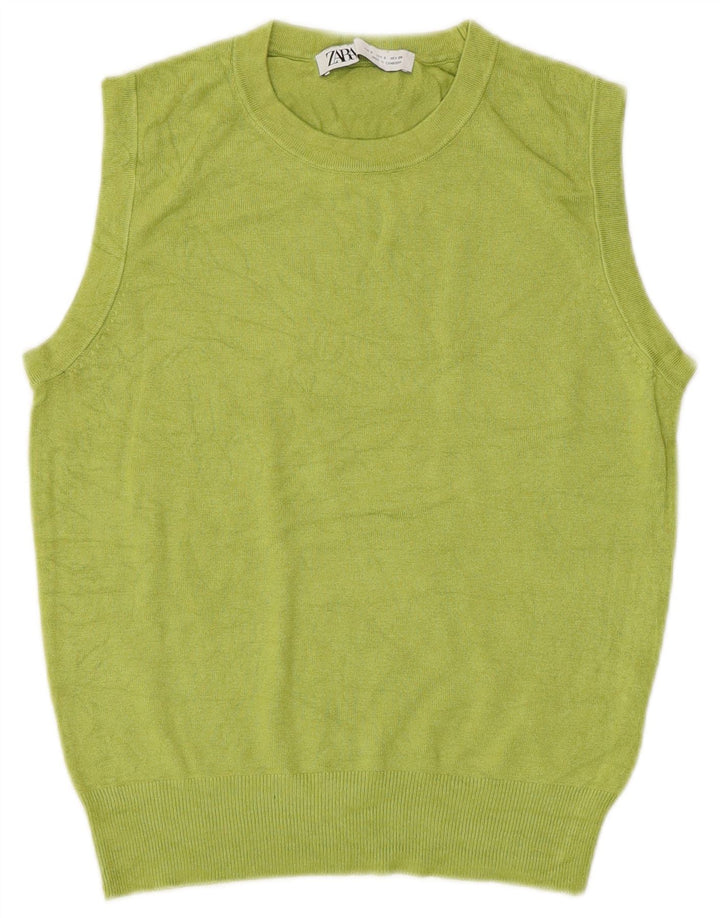 ZARA Γυναικείο Crop Vest Tank Top UK 10 Small Green Viscose