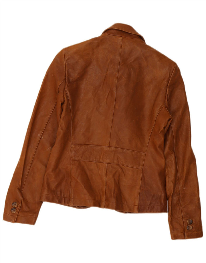 Massimo Dutti Γυναικείο δερμάτινο σακάκι με 3 κουμπιά UK 8 Small Brown