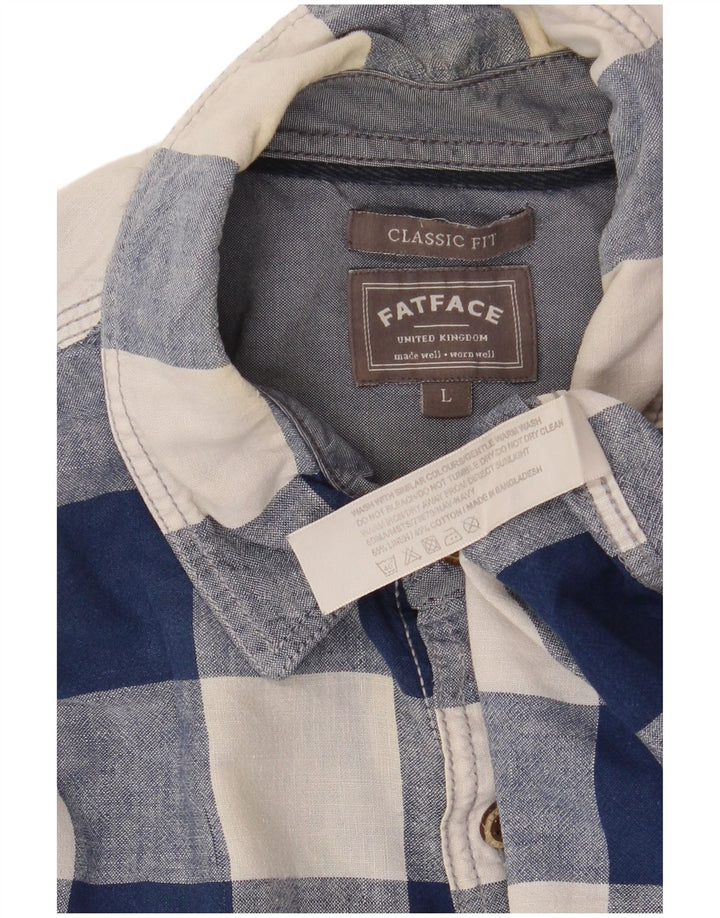 Ανδρικό κοντομάνικο πουκάμισο Fat Face Κλασικό Fit Μεγάλο μπλε ναυτικό λινό